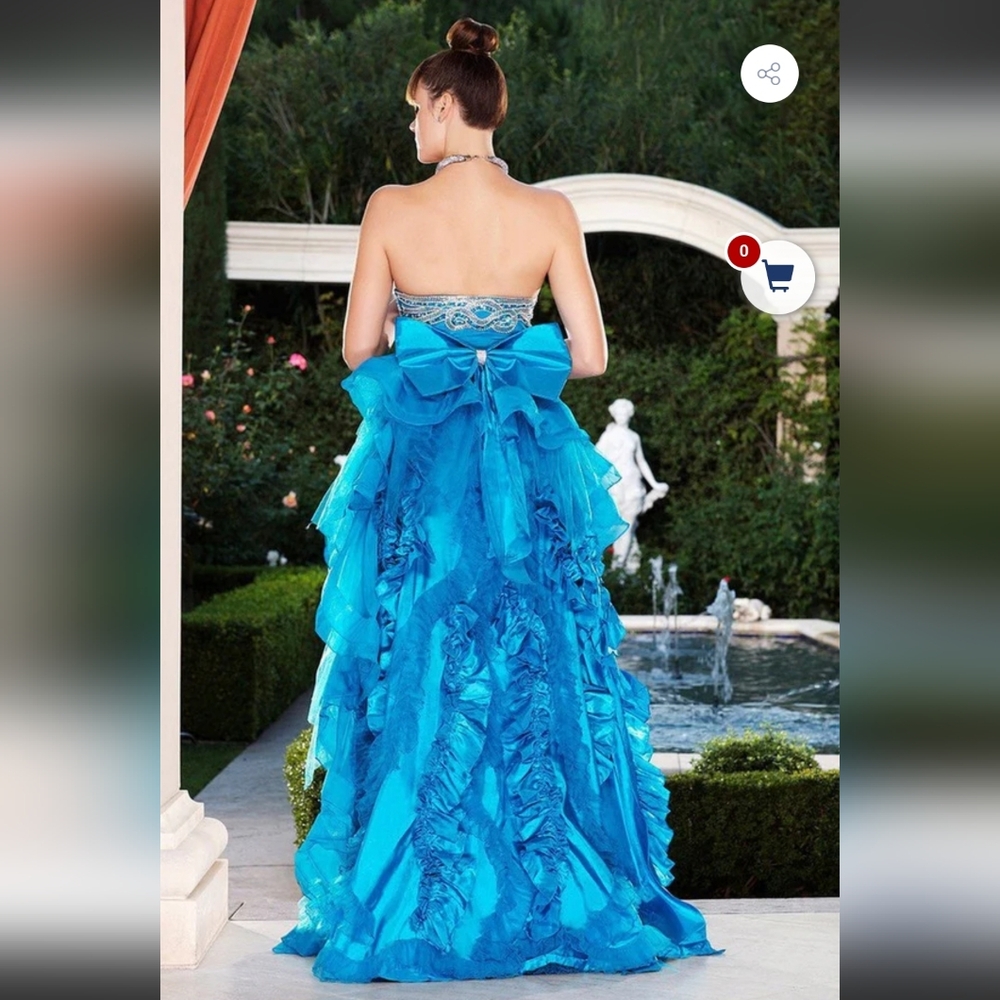 Strapless Blue Ruffle & Peplum Gown - Picture 2 of 8